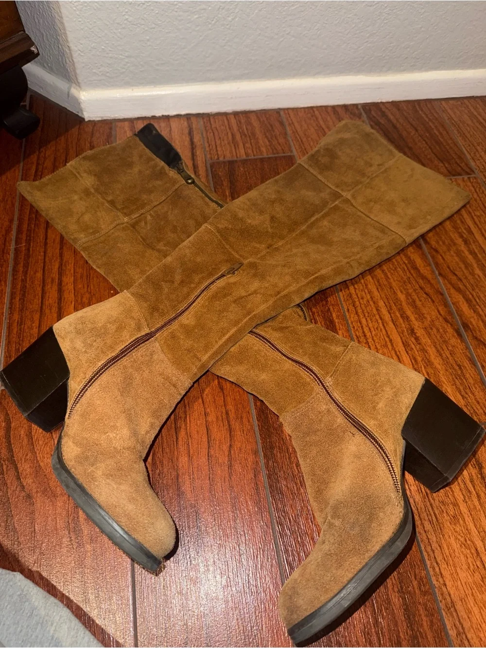 Over-the-Knee Suede Block Heel Boots - Tan